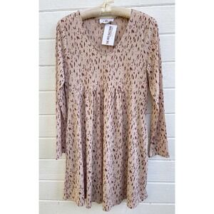 Red Racoon Boutique Dress Empire Prairie Flesh Pink Print Long Sleeve Cowgirl S